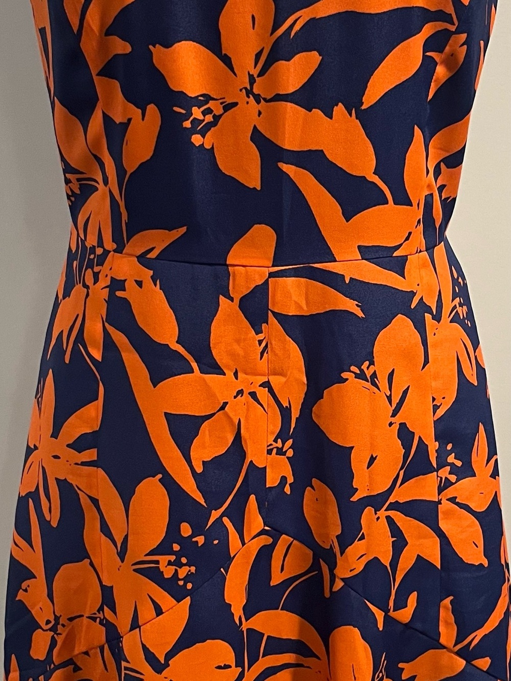 J. CREW Navy & Orange Floral Midi Dress Sz 0 ORIG $150+! DESIGNER LUXURY Deal!